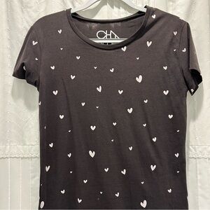 Black Heart Pattern T Shirt